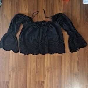 Stradivarius Black Lace Bell Sleeve Blouse